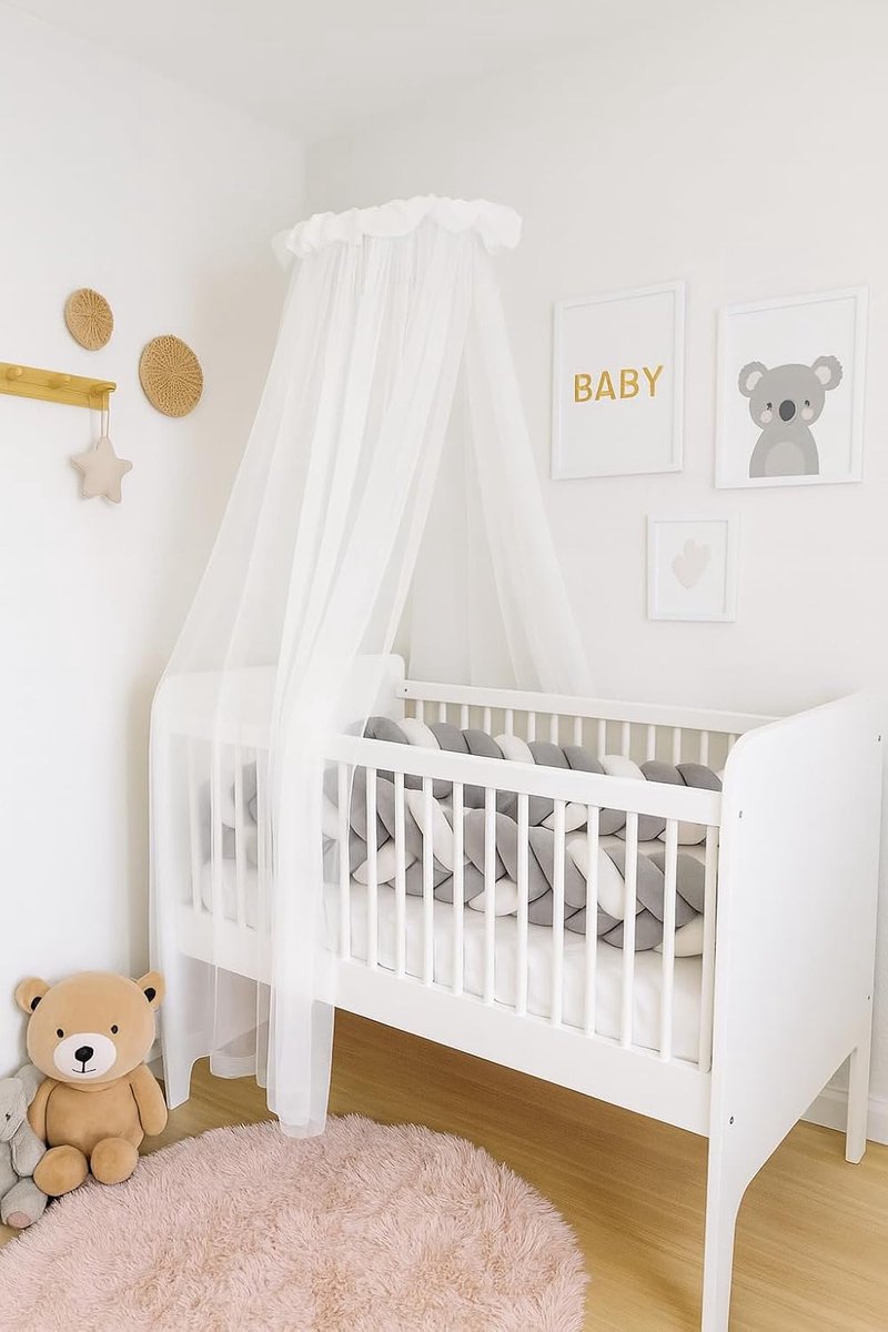 Fancyroom Bedhemel voor babybed, ledikant, kinderbed, 300 x 180 cm, fijne tule, handgemaakt, elegante volant, verkrijgbaar in beige, blauw, oudroze, ecru (ecru)