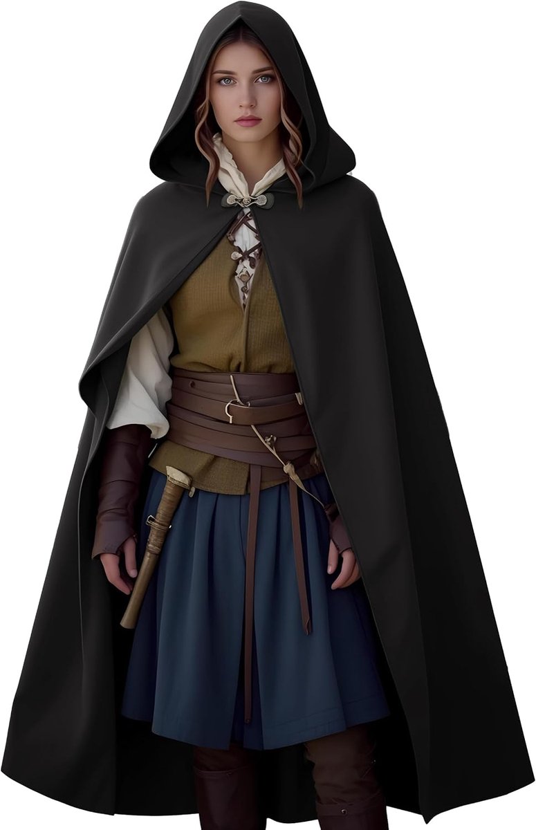 Cape met capuchon voor dames, Victoriaanse renaissance, lange cape met capuchon, voor carnaval, Halloween, kostuum, vampiers, heksen, Vikingen, cosplay.