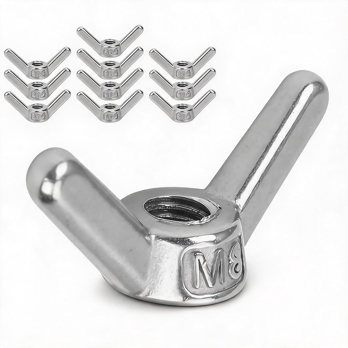 Vleugelmoeren, 10 stuks roestvrijstalen vleugelmoeren assortiment kit armatuurbevestiging accessoire hardware fittingen voor doe-het-zelfgereedschap, draad binnen 8mm schroefafstand 1,25 mm
