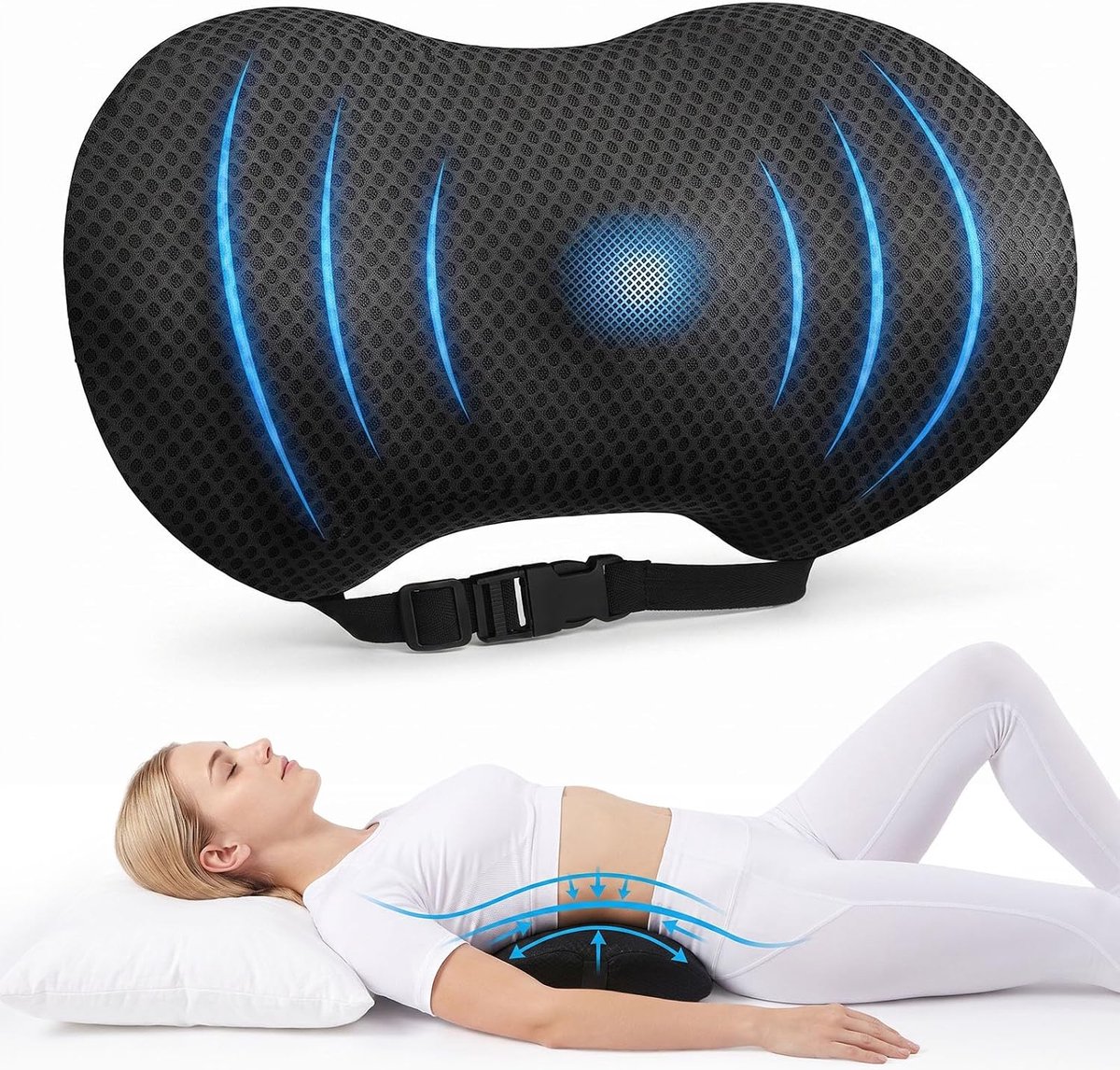 Rugkussen met Verstelbare Schouderbanden - Memory Foam Lendensteun voor Auto, Bank en Bureaustoel