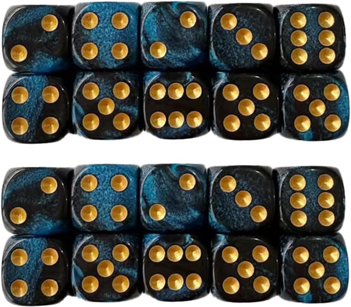 Acryl dobbelstenen, speeldobbelstenen, D6 dobbelstenen, dobbelstenen, dobbelstenen, dobbelstenen, voor bordspellen, rollenspellen en dungeon, met stoffen tas (16 mm) (blauw-zwart)