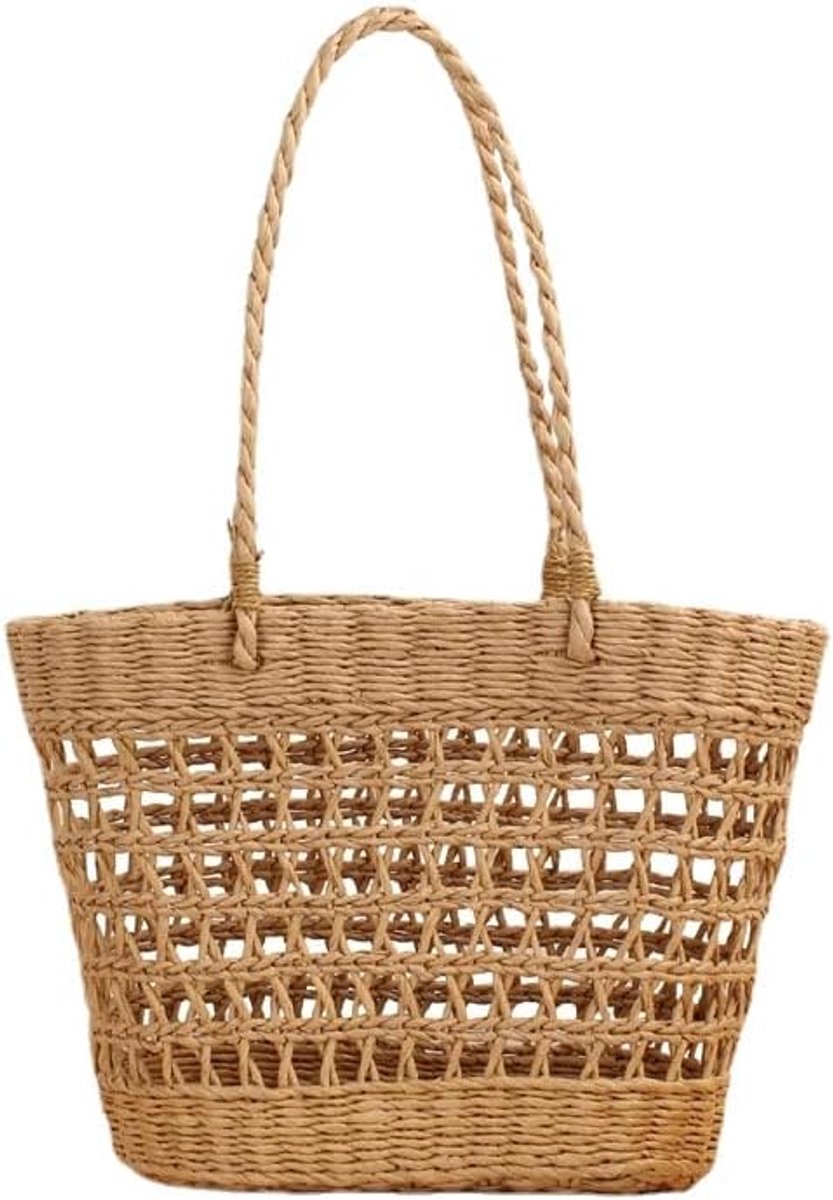 Stro Strandtas Voor Vrouwen Zomer Geweven Grote Tote Tas Rotan Handtas Hobo Bohemian Vakantie Tassen, Bruin