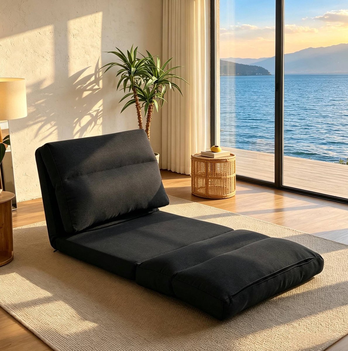 MODENUIT Relaxfauteuil 70 x 72 x 56 cm - Handmatig Verstelbare Rugleuning - Ligbed - Polyester Zwart