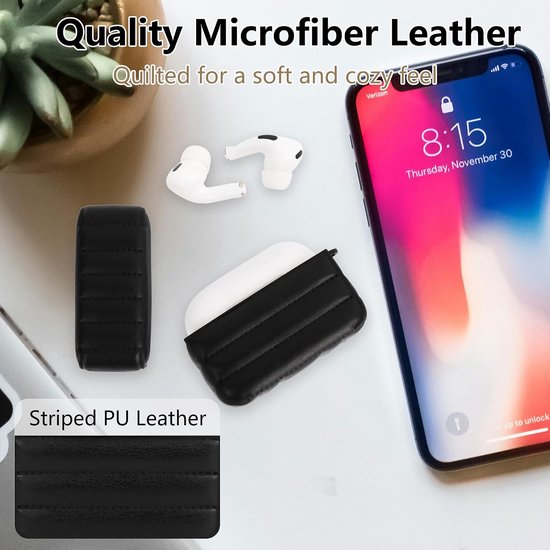 Beschermhoesje voor Airpods Pro 2, Compatibel met Airpods Pro 2e/1e Generatie (2023/2022/2019), Oordopjeshoes met Afneembare Draagriem, Harde Protective Case met Leren Strepen (Zwart) — afbeelding 4