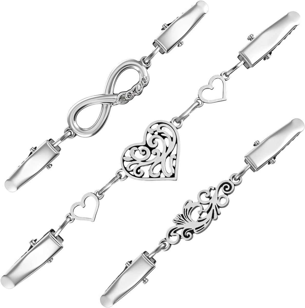 Sweater Clips voor Vrouwen Infinity Ringen Hartvormig Bladvorm Vintage Trui Vest Taille Clip Terug Cinch Sjaal Clips Broches Decor (3 STKS, Zilver)