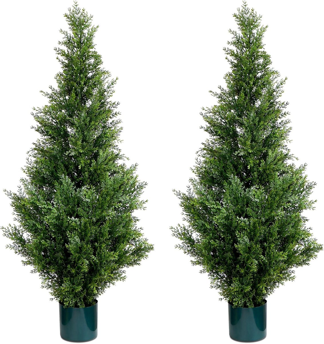 Kunstmatige Ceder Topiairbomen, 120CM Kunst Cypress Kerstbomen Buiten, UV-bestendige Nep Dennenbomen, 4ft Nep Evergreen Pottenplanten Voor Huis Voorportaal Deurdecoratie, Set Van 2