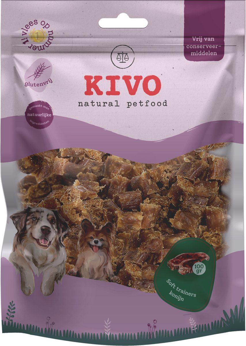 Kivo Petfood Hondensnack Soft Trainers Konijn 2 zakken x 100 gram - Graanvrij en Glutenvrij