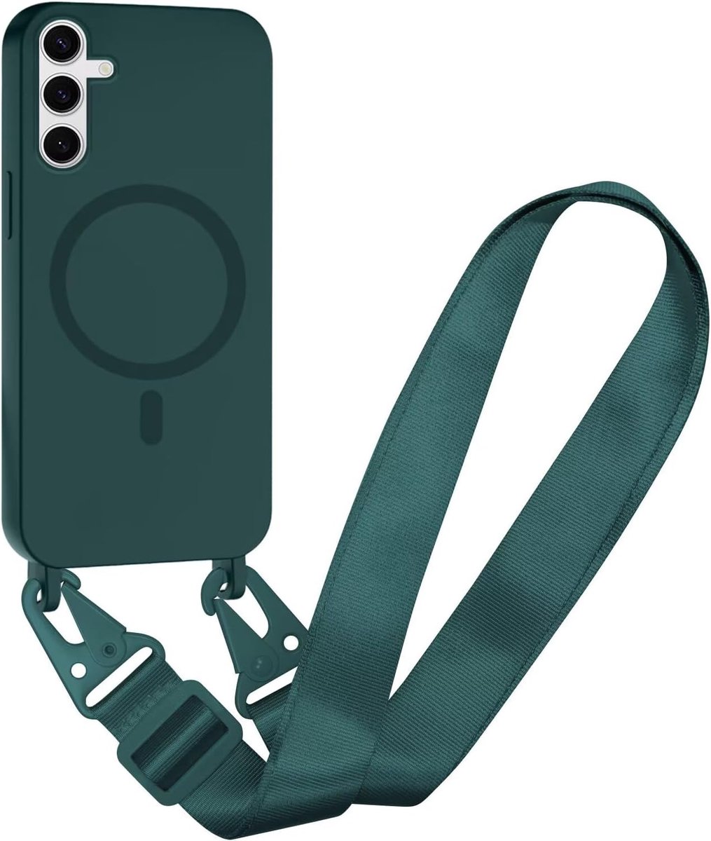 Compatibel met Samsung Galaxy S23 Draadloos opladen, Schokbestendige Verwijderbare Telefoon Case met Verstelbare Nekoord Ketting Zachte Cover voor Samsung Galaxy S23, Donkergroen