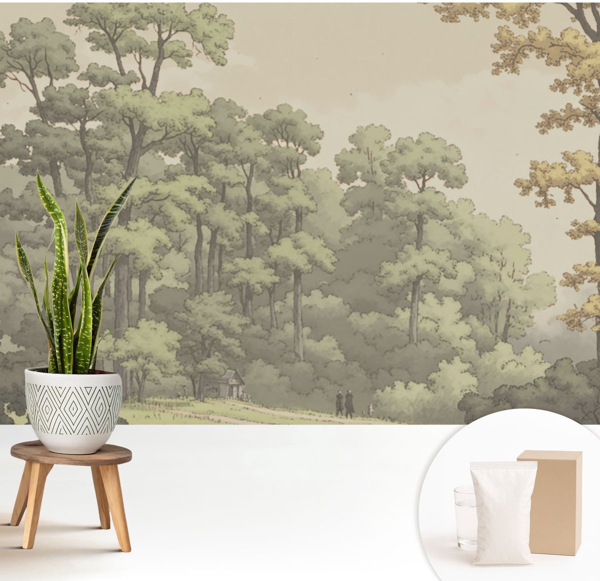Wallfluent Fotobehang - Groente Vliesbehang - 208x146 cm - Idylle In Het Bos Muurschildering - Slaapkamer behang Landschappen - Fotobehang Vlies - Slaapkamer behang
