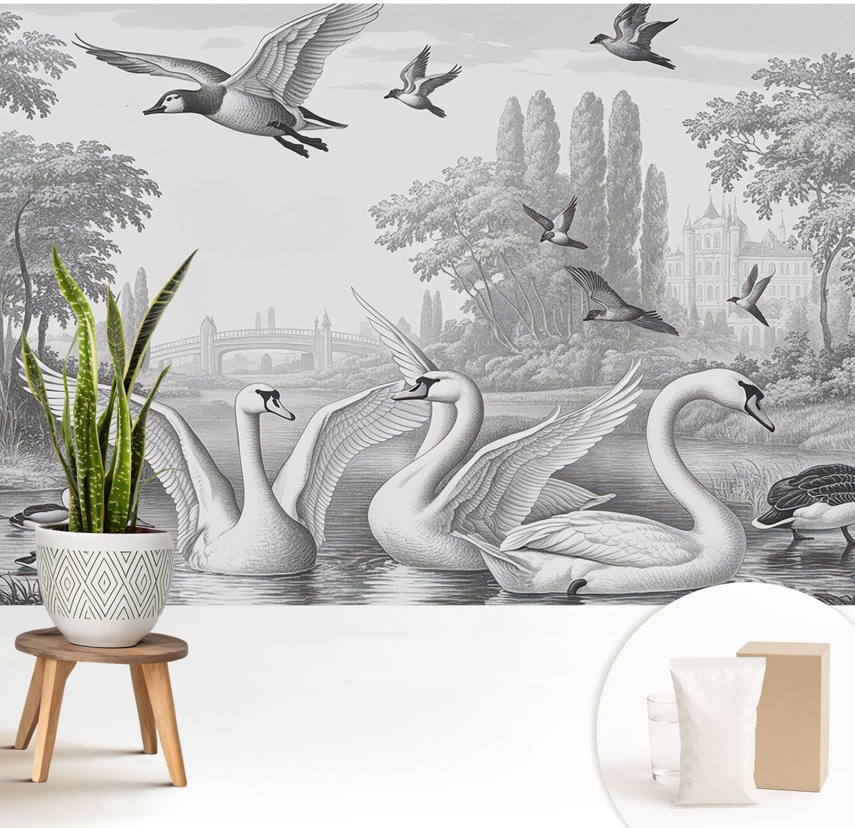 Wallfluent Fotobehang - Zwart-Wit Vliesbehang - 208x146 cm - Klassiek Landschap Fotobehang Vlies - Hal behang Landschappen - Muurschildering - Hal behang