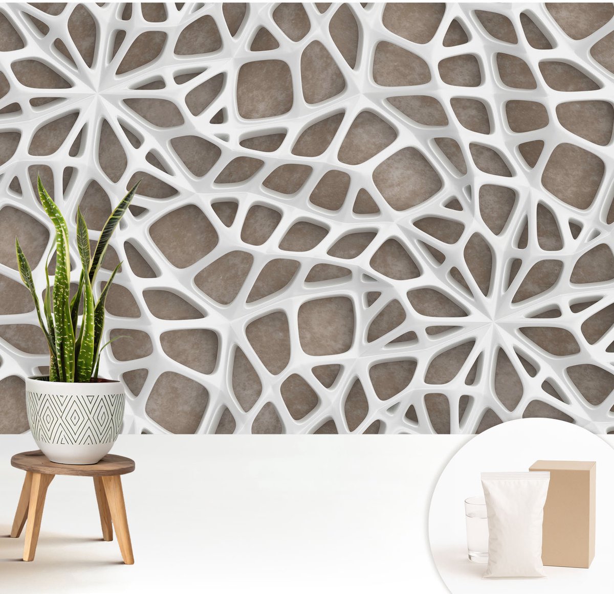 Wallfluent Fotobehang - Wit Vliesbehang - 208x146 cm - Kanten Net Muurschildering - Gang behang Geometrie - Fotobehang Vlies - Gang behang