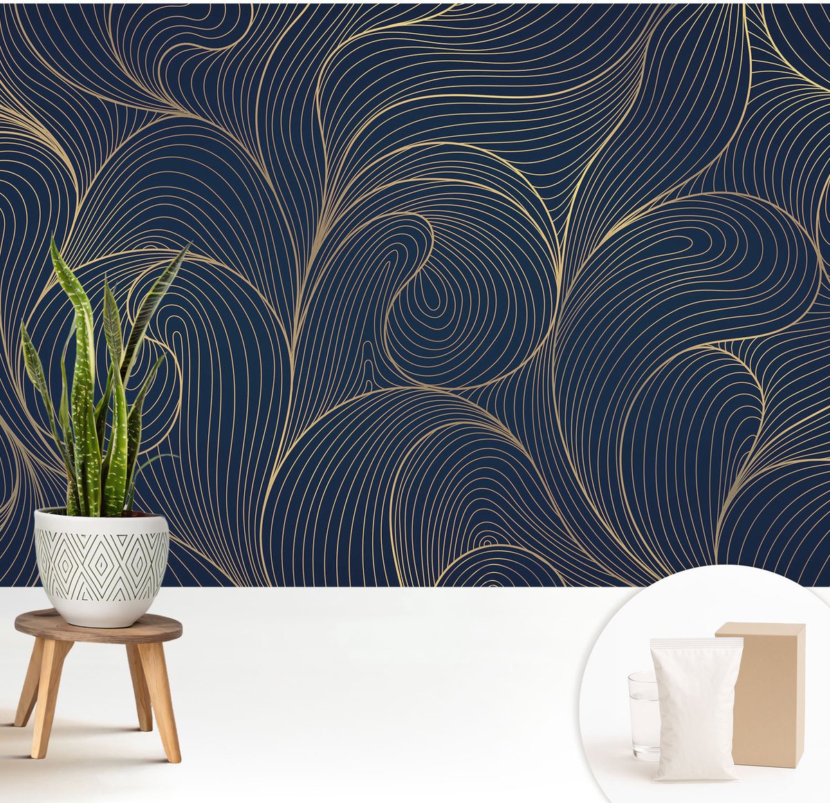 Wallfluent Fotobehang - Marine Vliesbehang - 208x146 cm - Golvend Motief Muurschildering - Gang behang Abstractie - Fotobehang Vlies - Gang behang