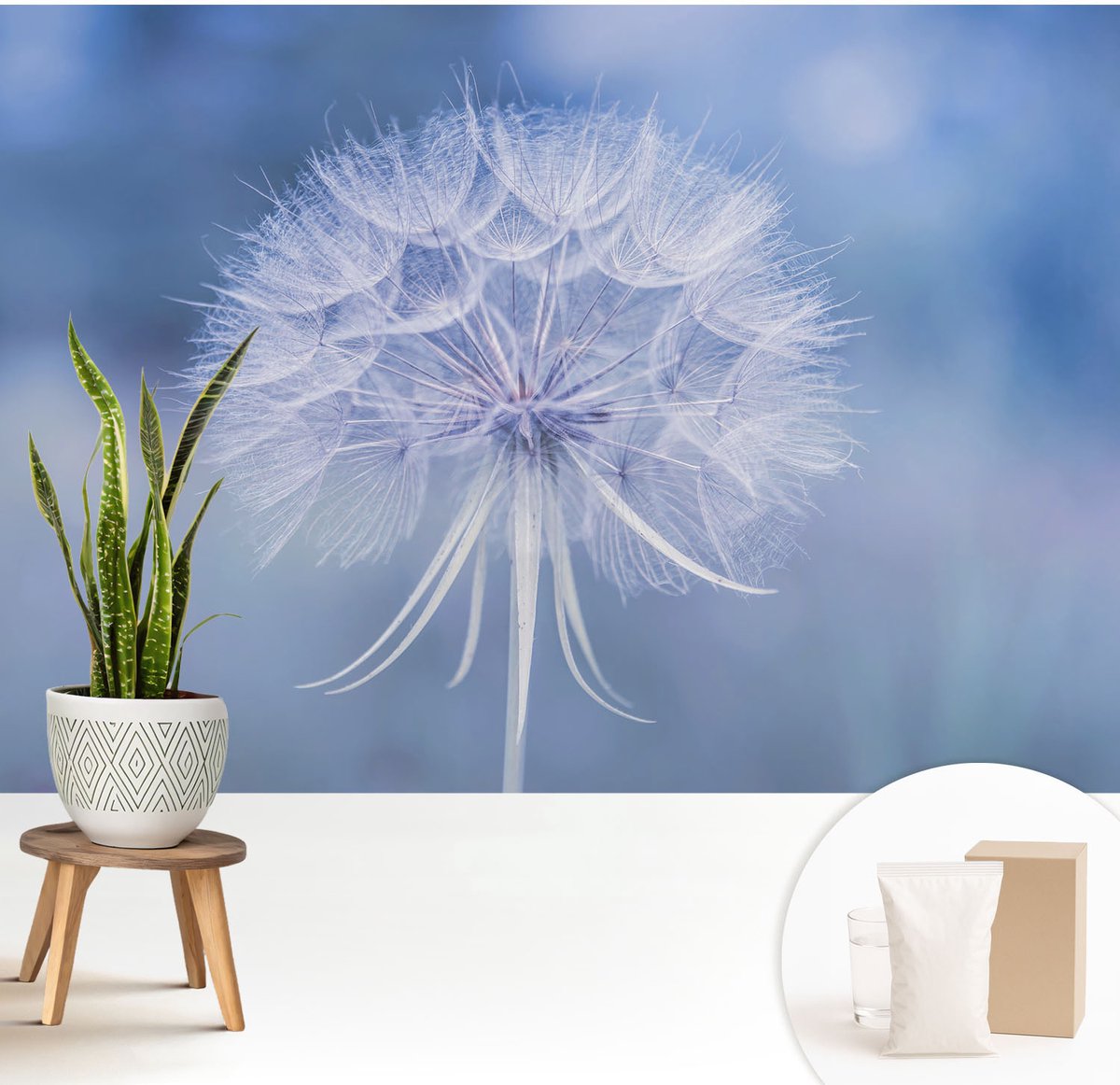 Wallfluent Fotobehang - Blauw Vliesbehang - 208x146 cm - Blauwe Delicatesse Muurschildering - Slaapkamer behang Bloemen En Planten - Fotobehang Vlies - Slaapkamer behang