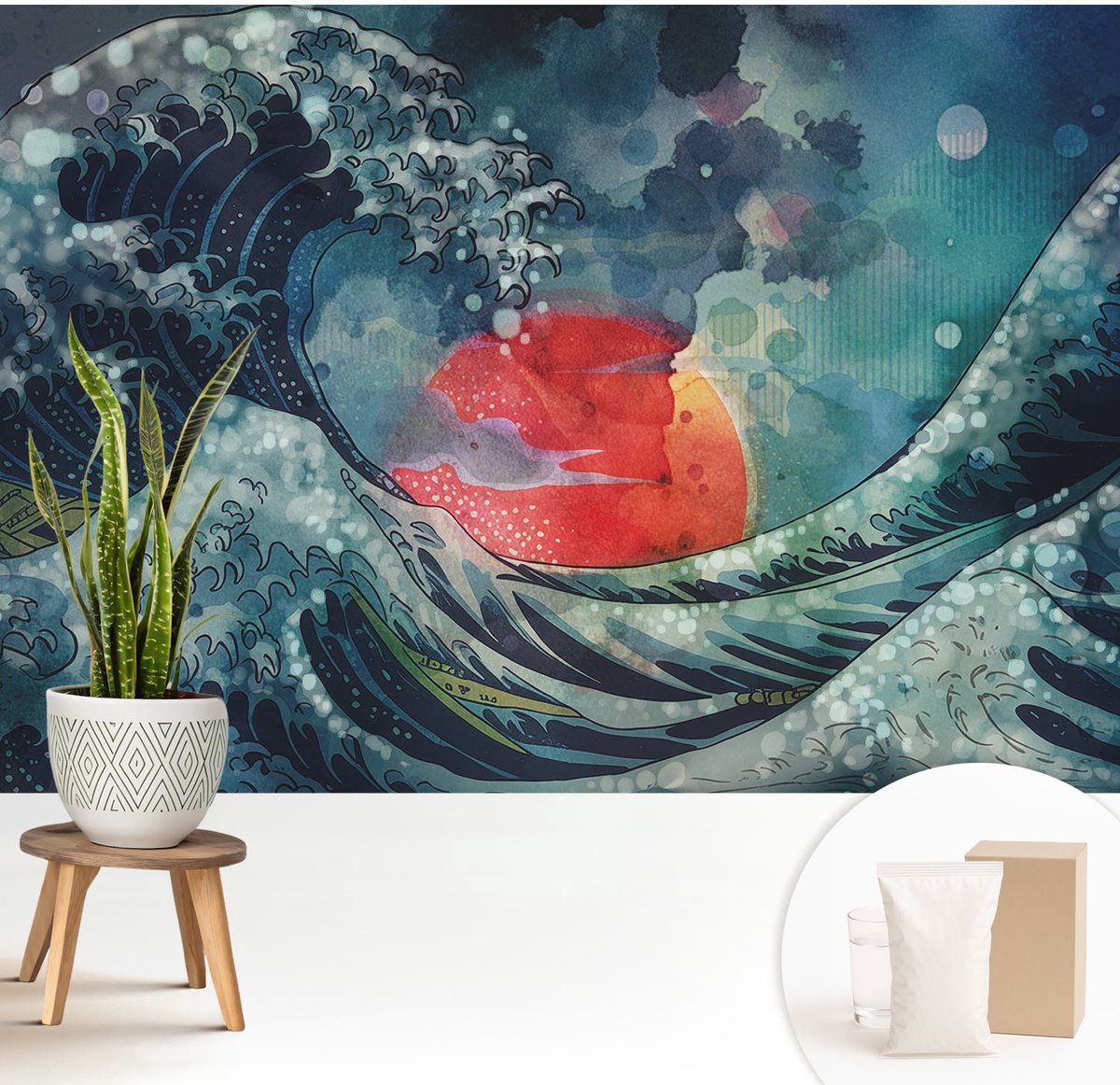 Wallfluent Fotobehang - Blauw Vliesbehang - 208x146 cm - Oceanisch Oosten Muurschildering - Gang behang Deel - Fotobehang Vlies - Slaapkamer behang