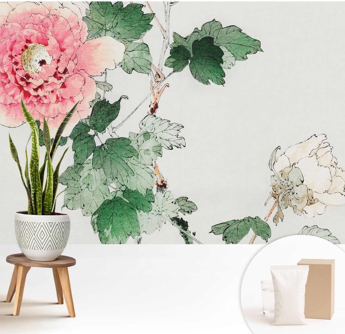 Wallfluent Fotobehang - Groente Vliesbehang - 208x146 cm - Subtiele Bloemen Fotobehang Vlies - Hal behang Bloemen En Planten - Muurschildering - Woonkamer behang