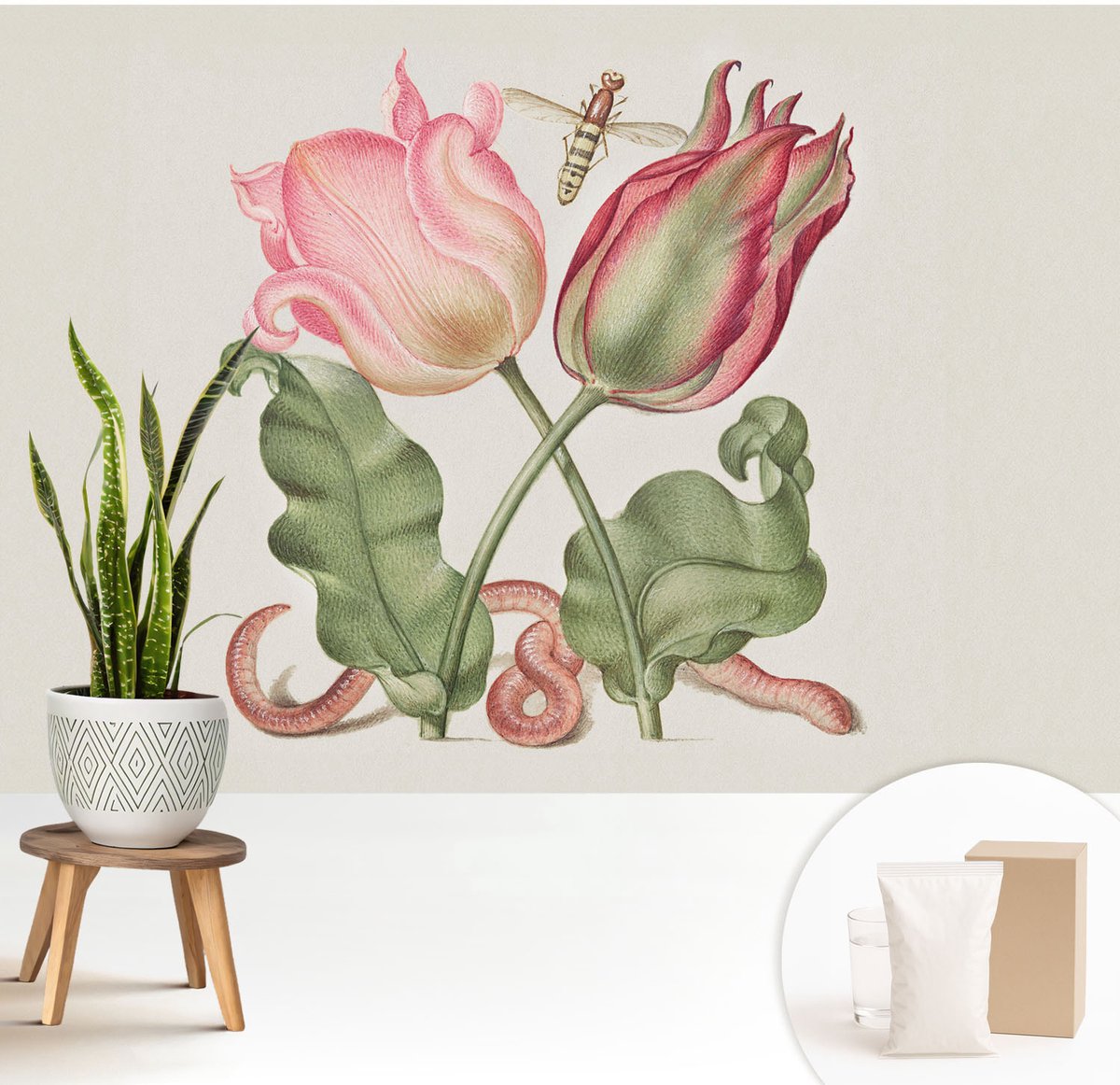 Wallfluent Fotobehang - Romig Vliesbehang - 208x146 cm - Tulpen Schoonheid Fotobehang Vlies - Hal behang Bloemen En Planten - Muurschildering - Woonkamer behang