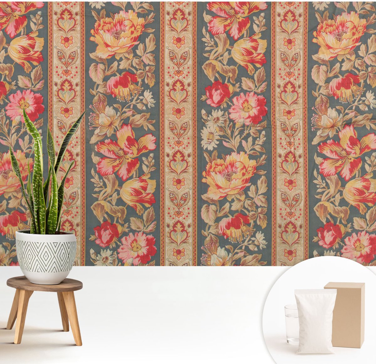 Wallfluent Fotobehang - Grijs Vliesbehang - 208x146 cm - Kleurrijke Bloemen Fotobehang Vlies - Hal behang Texturen - Muurschildering - Woonkamer behang