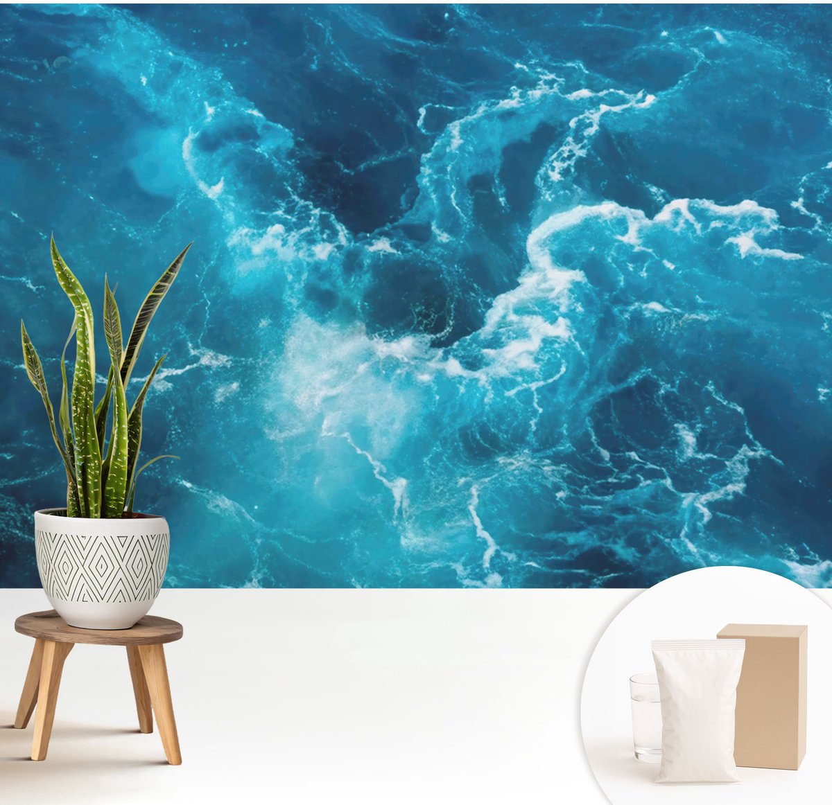 Wallfluent Fotobehang - Blauw Vliesbehang - 208x146 cm - Zeewervels Muurschildering - Gang behang Landschappen - Fotobehang Vlies - Gang behang