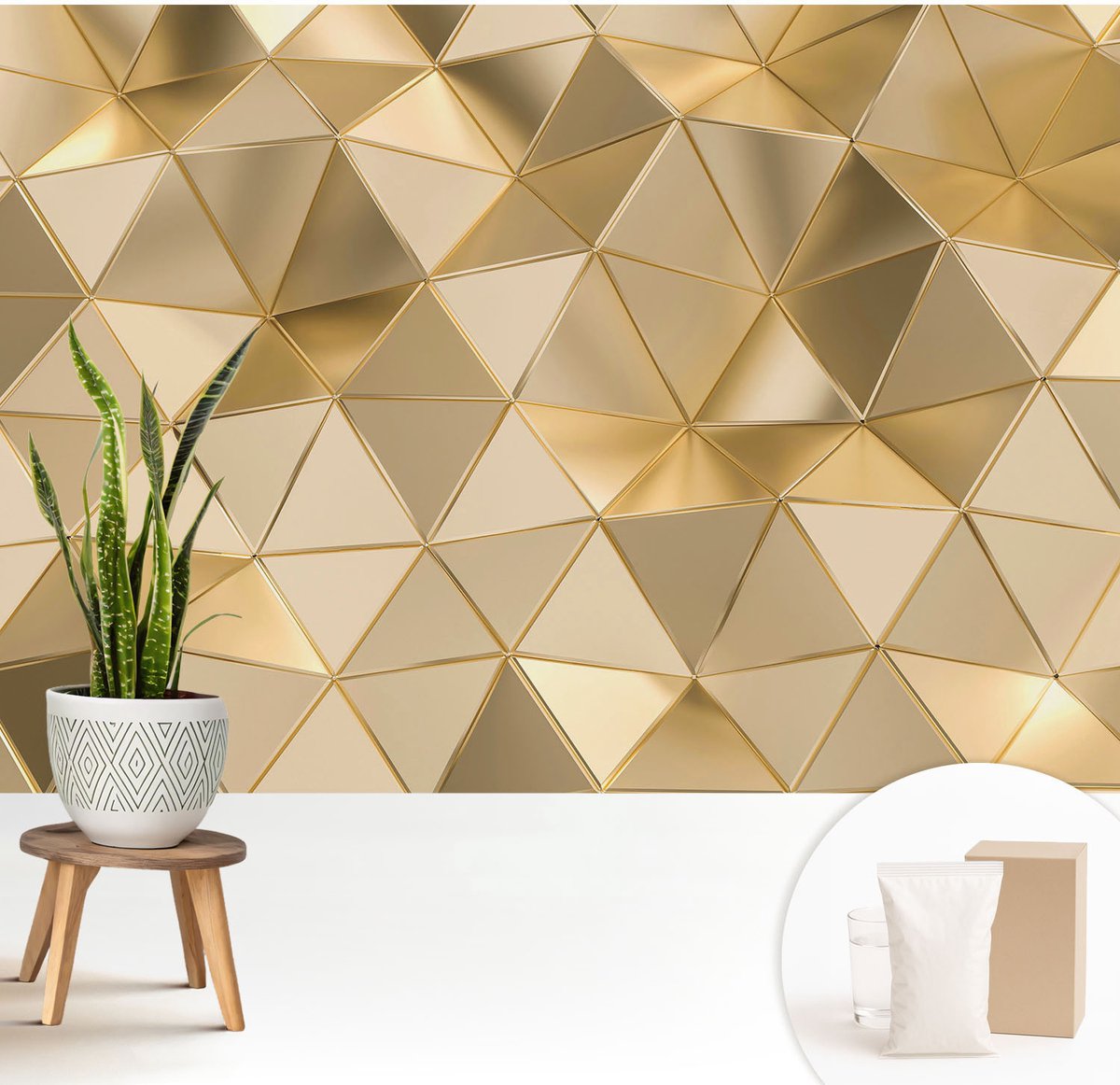 Wallfluent Fotobehang - Grijs Vliesbehang - 208x146 cm - Driehoekige Patronen Fotobehang Vlies - Woonkamer behang Geometrie - Muurschildering - Hal behang