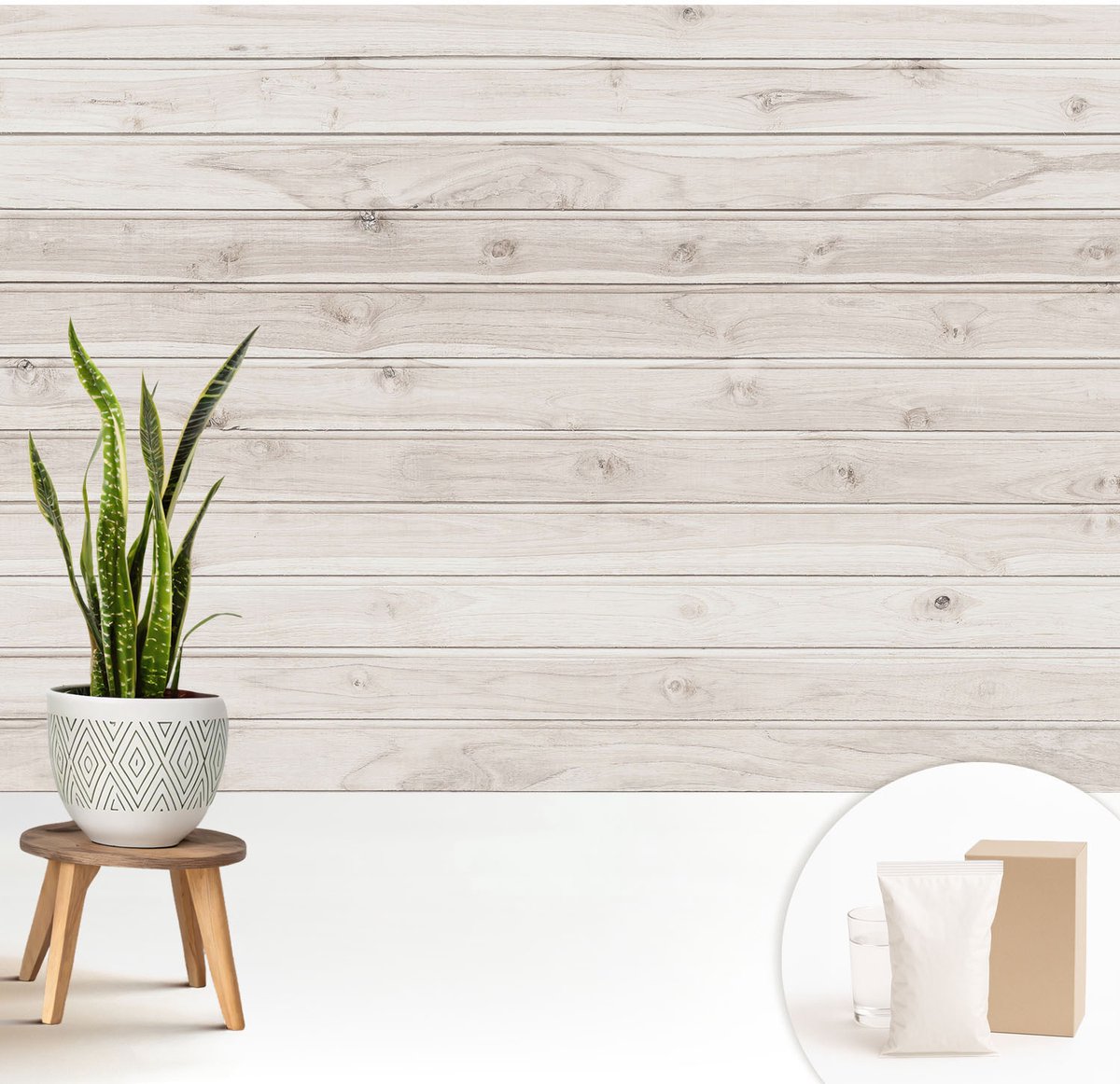 Wallfluent Fotobehang - Wit Vliesbehang - 208x146 cm - Natuurlijk Hout Fotobehang Vlies - Hal behang Texturen - Muurschildering - Woonkamer behang