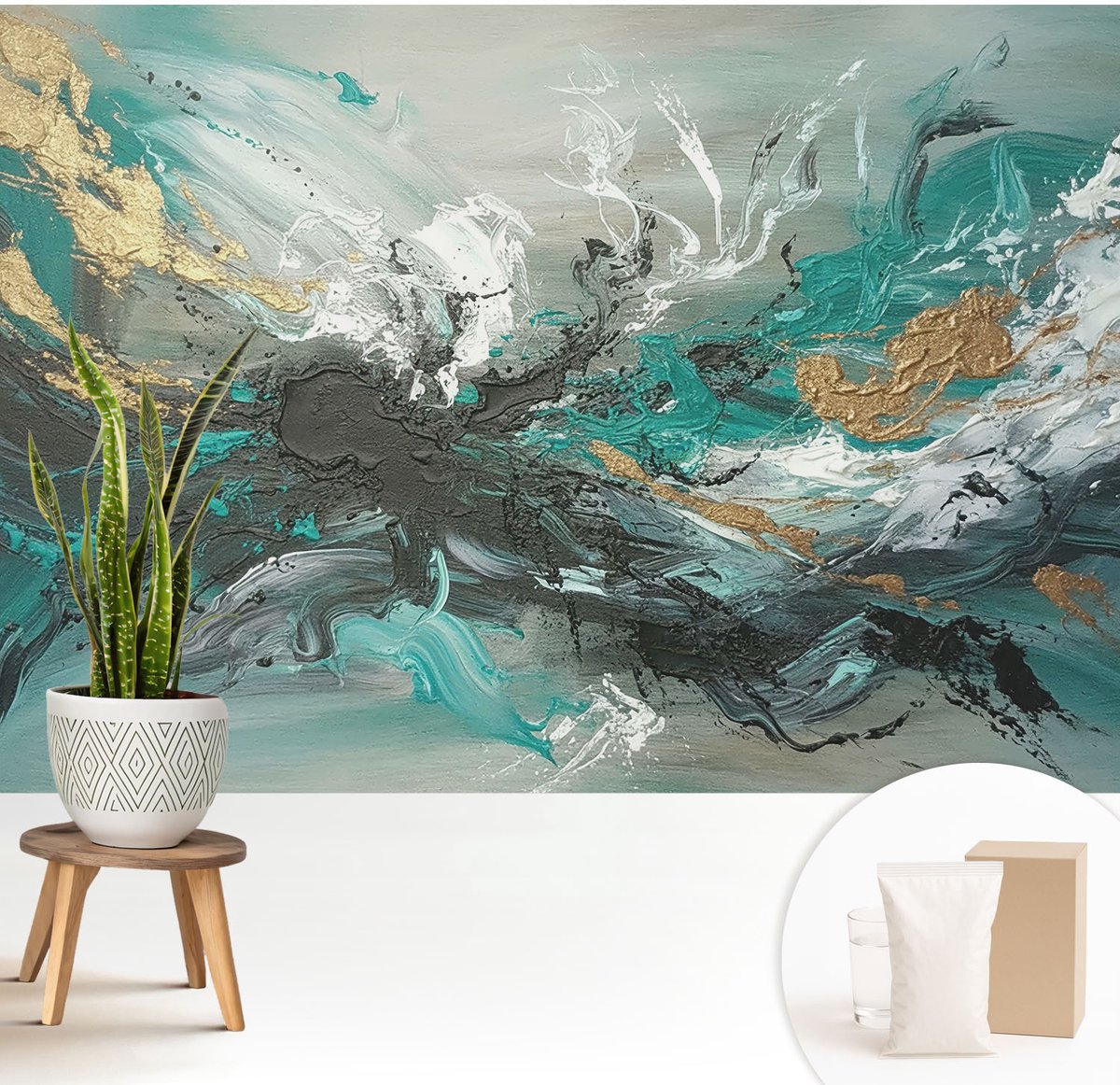 Wallfluent Fotobehang - Grijs Vliesbehang - 208x146 cm - Artistieke Wervelwind Fotobehang Vlies - Hal behang Abstractie - Muurschildering - Woonkamer behang