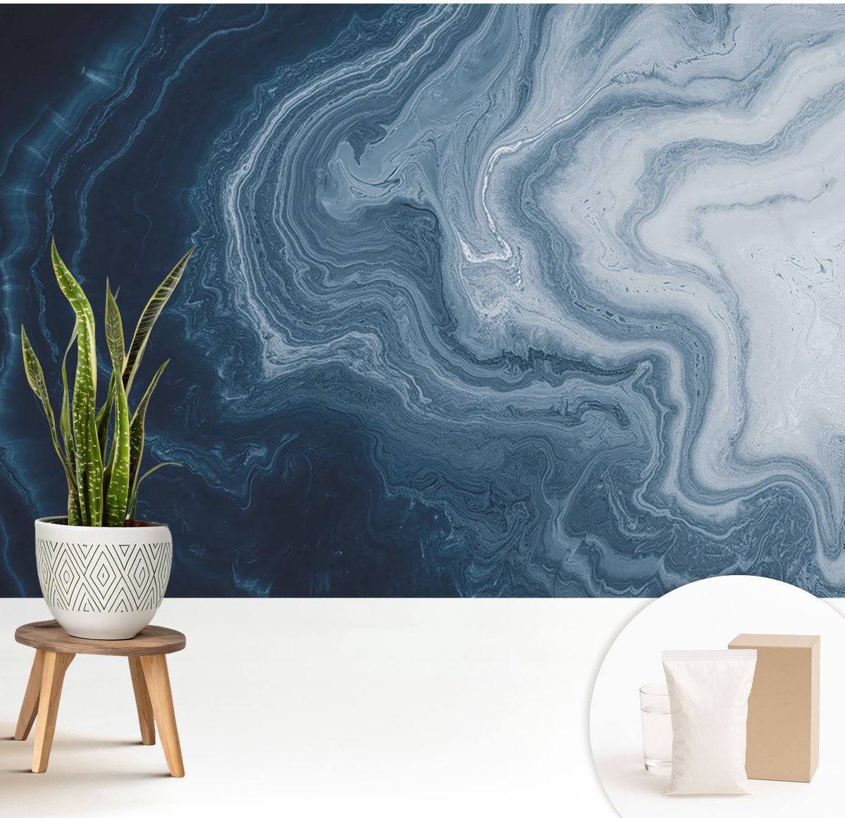 Wallfluent Fotobehang - Marine Vliesbehang - 208x146 cm - Blauwe Golven Muurschildering - Slaapkamer behang Abstractie - Fotobehang Vlies - Slaapkamer behang