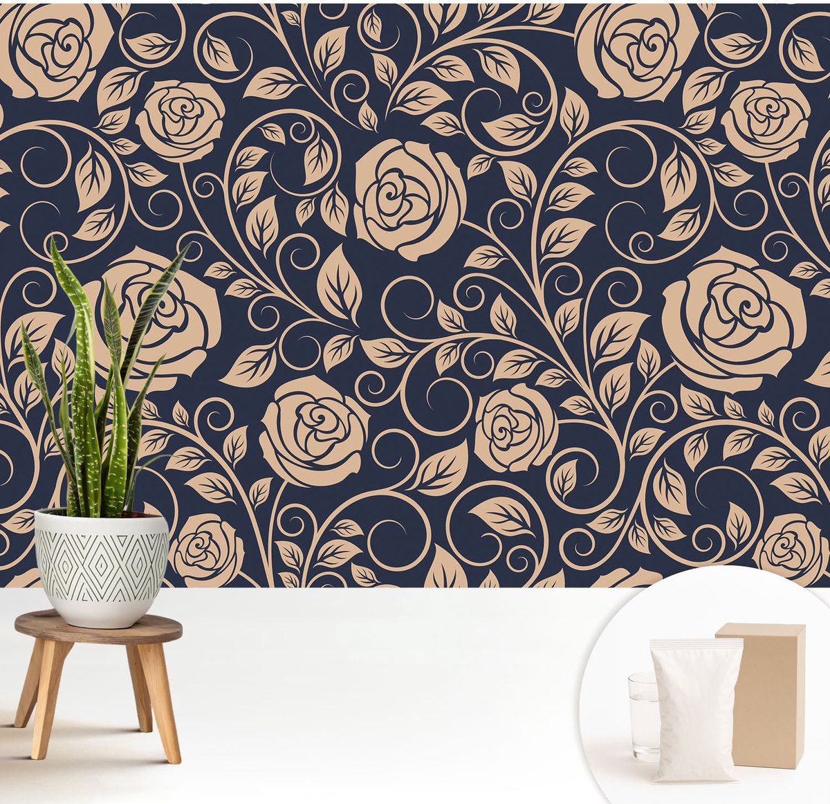 Wallfluent Fotobehang - Marine Vliesbehang - 208x146 cm - Romantische Bloemen Muurschildering - Slaapkamer behang Achtergronden En Patronen - Fotobehang Vlies - Gang behang