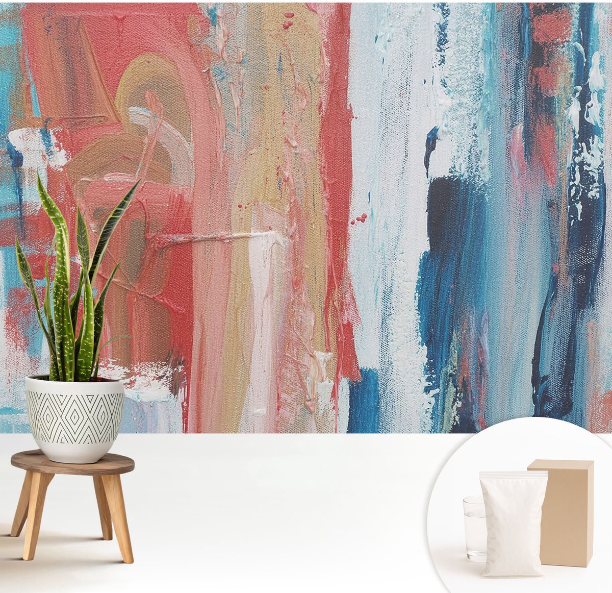 Wallfluent Fotobehang - Blauw Vliesbehang - 208x146 cm - Kleurrijke Abstracties Fotobehang Vlies - Hal behang Abstractie - Muurschildering - Woonkamer behang
