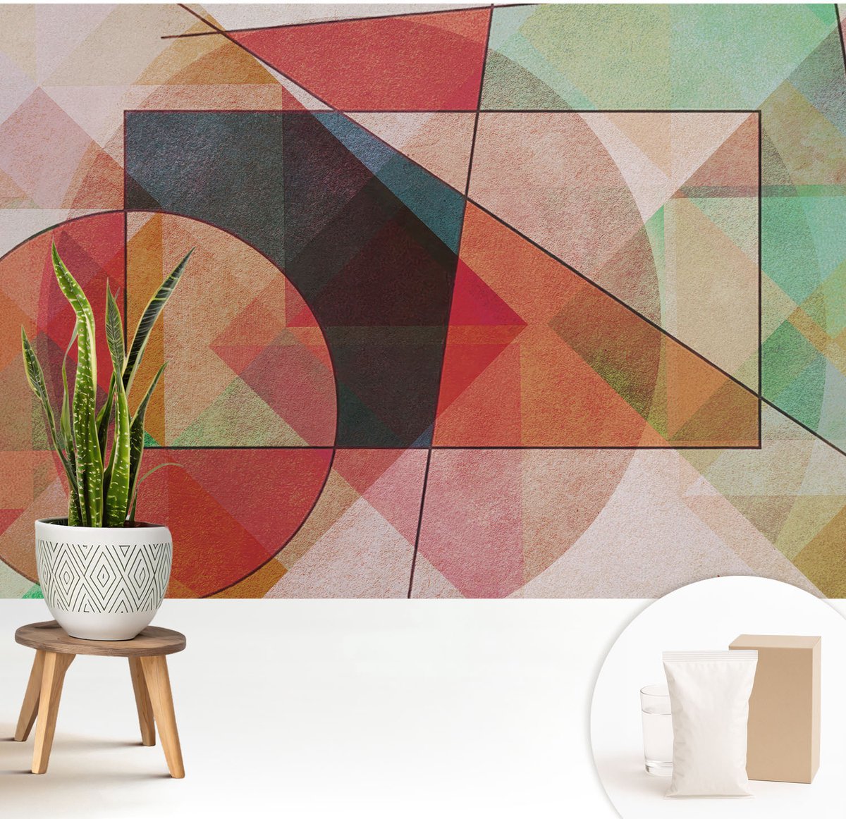 Wallfluent Fotobehang - Rood Vliesbehang - 208x146 cm - Geometrische Abstractie Muurschildering - Slaapkamer behang Abstractie - Fotobehang Vlies - Slaapkamer behang