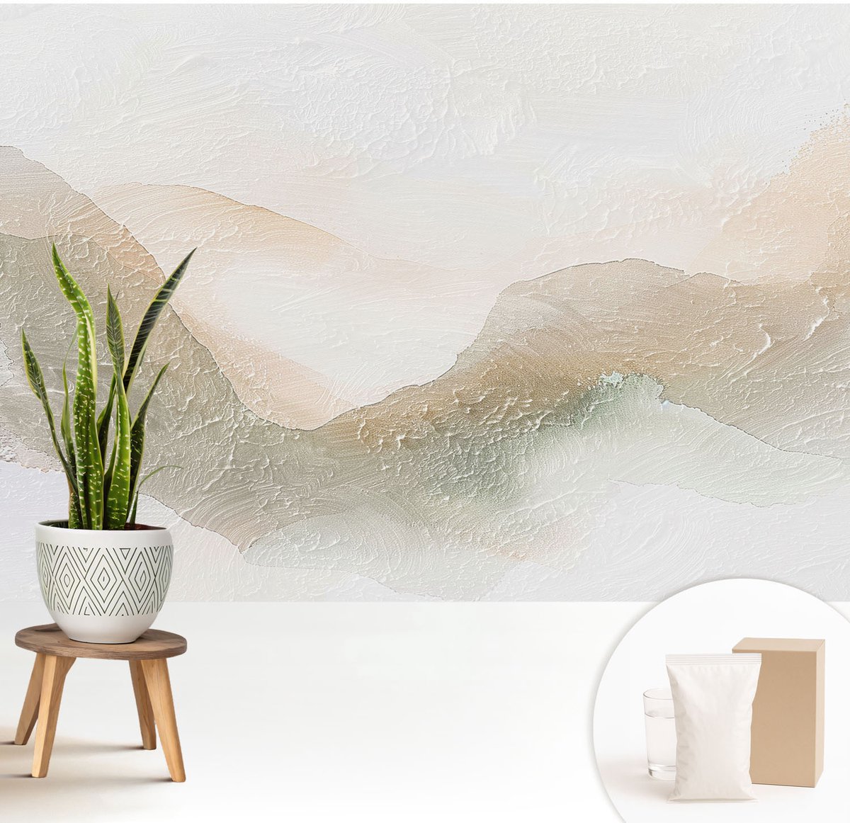 Wallfluent Fotobehang - Wit Vliesbehang - 208x146 cm - Subtiele Strepen Muurschildering - Slaapkamer behang Abstractie - Fotobehang Vlies - Gang behang