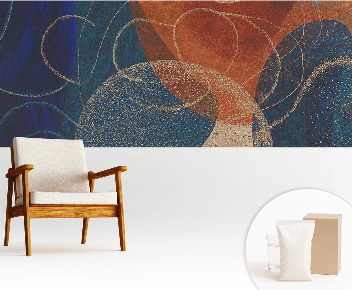 Wallfluent Fotobehang - Marine Vliesbehang - 250x104 cm - Kleurrijke Vormen Fotobehang Vlies - Hal behang Abstractie - Muurschildering - Hal behang