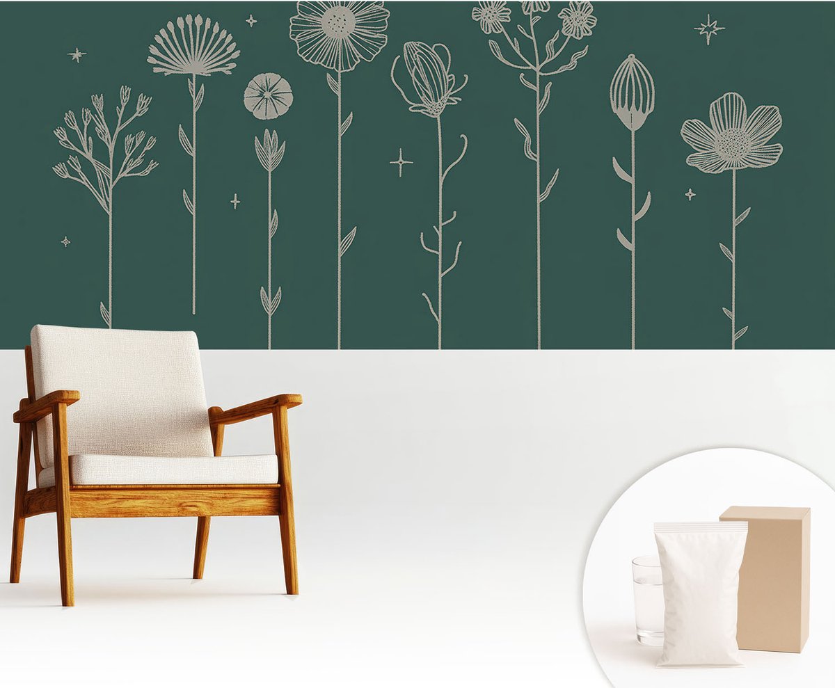 Wallfluent Fotobehang - Groente Vliesbehang - 250x104 cm - Subtiele Bloemen Muurschildering - Gang behang Bloemen En Planten - Fotobehang Vlies - Slaapkamer behang