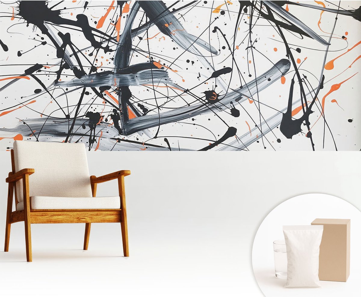 Wallfluent Fotobehang - Zwart-Wit Vliesbehang - 250x104 cm - Energiechaos Fotobehang Vlies - Hal behang Abstractie - Muurschildering - Woonkamer behang