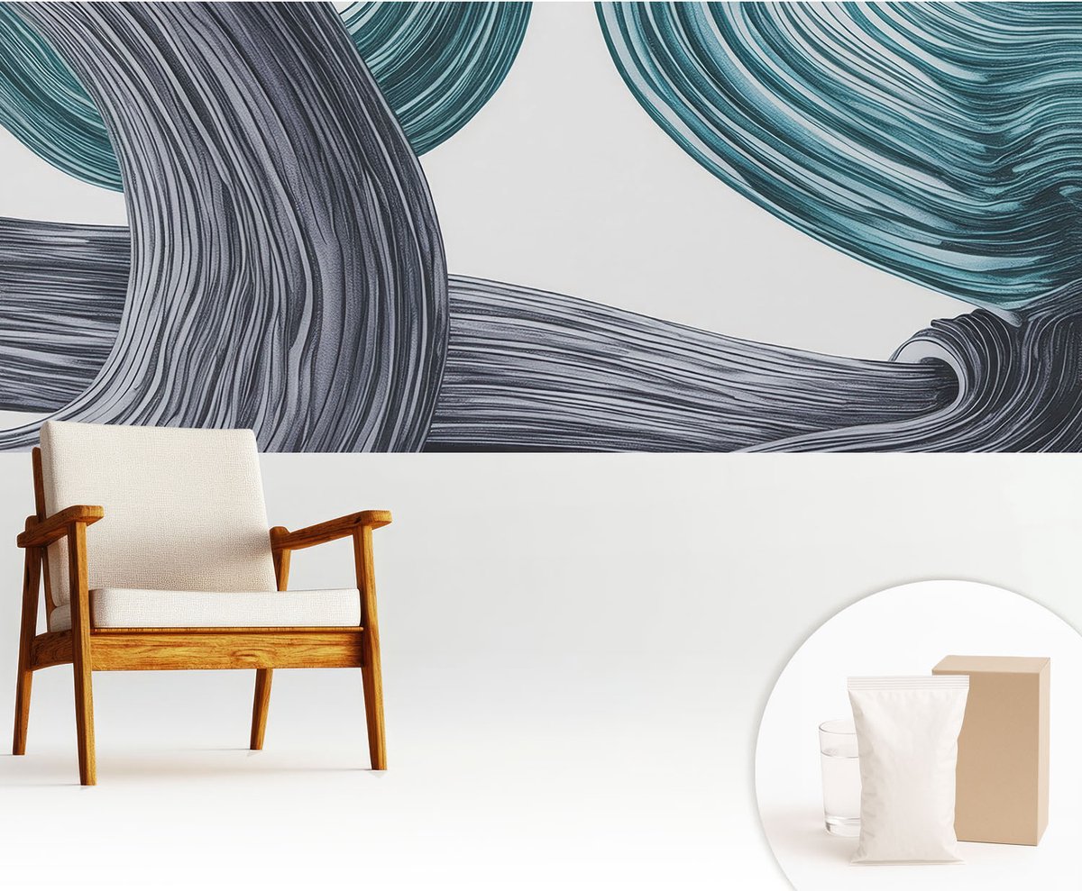 Wallfluent Fotobehang - Grijs Vliesbehang - 250x104 cm - Vloeistofleidingen Muurschildering - Slaapkamer behang Abstractie - Fotobehang Vlies - Slaapkamer behang