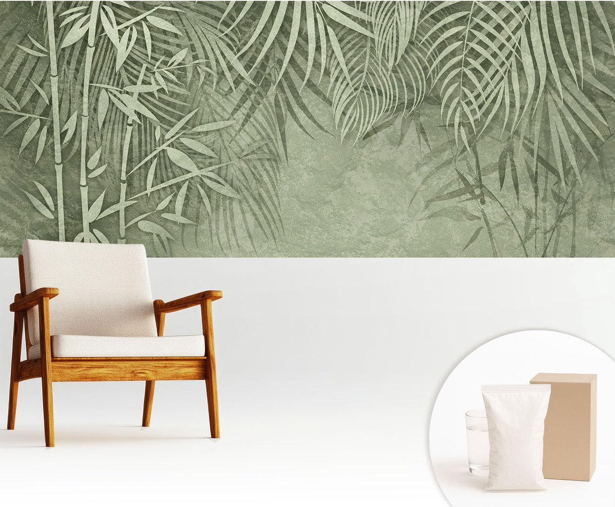 Wallfluent Fotobehang - Groente Vliesbehang - 250x104 cm - Bamboeparadijs Fotobehang Vlies - Woonkamer behang Bloemen En Planten - Muurschildering - Woonkamer behang