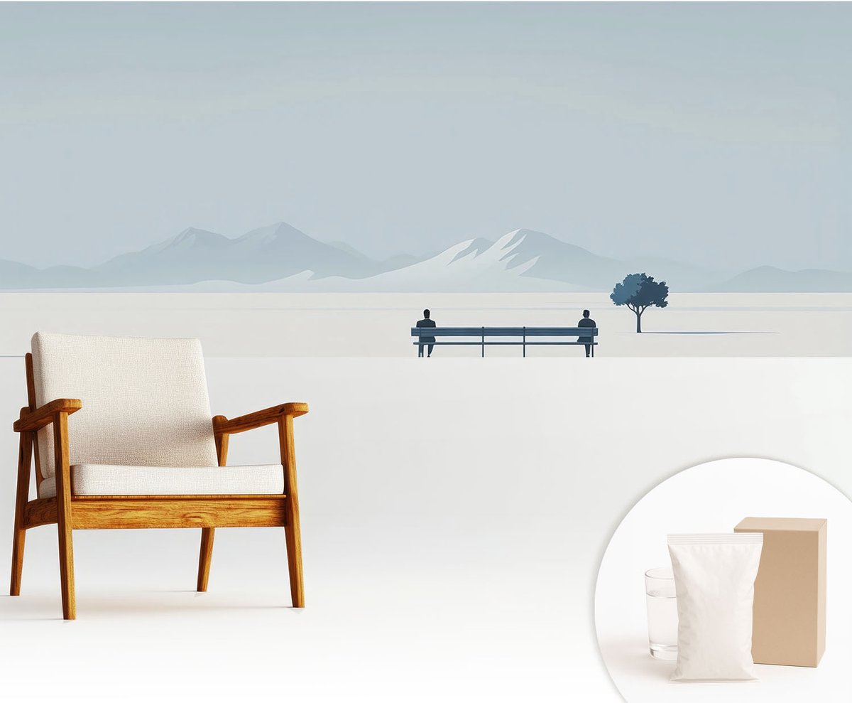 Wallfluent Fotobehang - Blauw Vliesbehang - 250x104 cm - Minimalistisch Landschap Fotobehang Vlies - Hal behang Landschappen - Muurschildering - Woonkamer behang