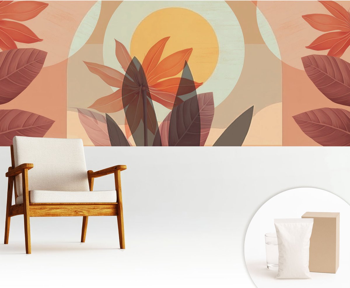 Wallfluent Fotobehang - Oranje Vliesbehang - 250x104 cm - Bloemabstractie Muurschildering - Slaapkamer behang Deel - Fotobehang Vlies - Gang behang
