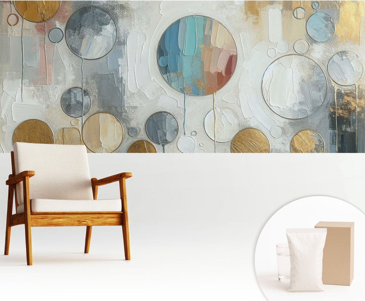 Wallfluent Fotobehang - Grijs Vliesbehang - 250x104 cm - Geometrische Cirkels Muurschildering - Slaapkamer behang Abstractie - Fotobehang Vlies - Slaapkamer behang