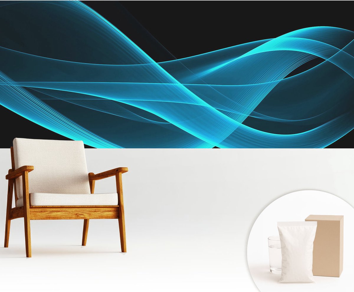 Wallfluent Fotobehang - Zwart Vliesbehang - 250x104 cm - Opvallende Golven Fotobehang Vlies - Woonkamer behang Abstractie - Muurschildering - Hal behang