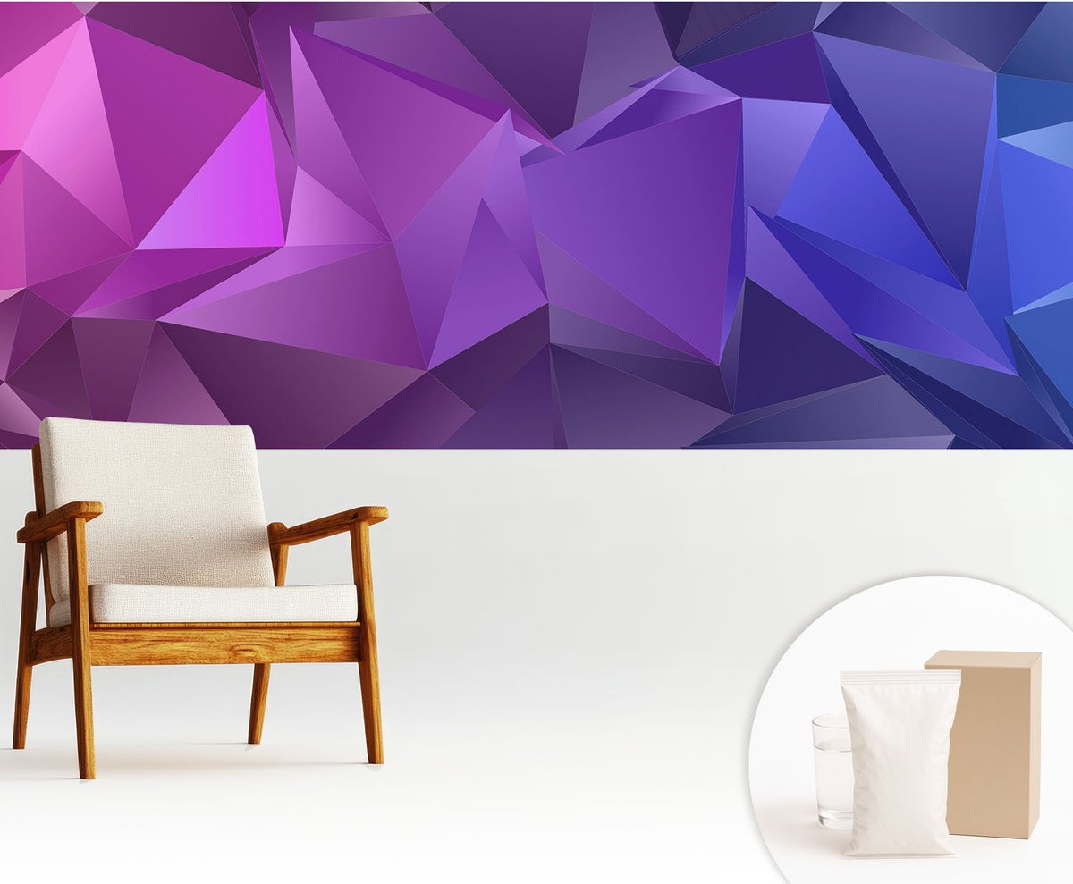 Wallfluent Fotobehang - Paars Vliesbehang - 250x104 cm - Paarse Driehoeken Muurschildering - Gang behang Abstractie - Fotobehang Vlies - Slaapkamer behang