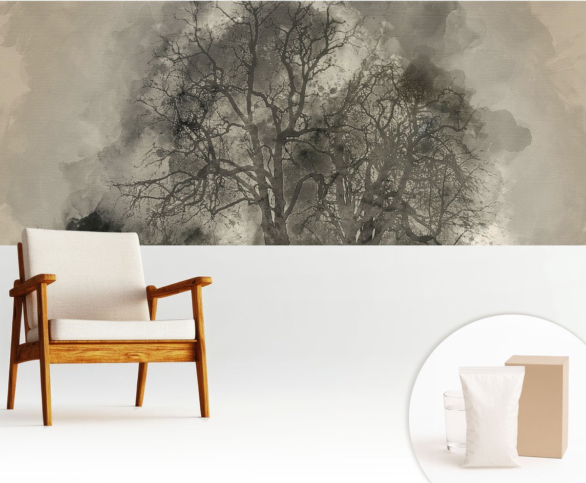 Wallfluent Fotobehang - Zwart Vliesbehang - 250x104 cm - Mysterieuze Bomen Muurschildering - Gang behang Bloemen En Planten - Fotobehang Vlies - Slaapkamer behang