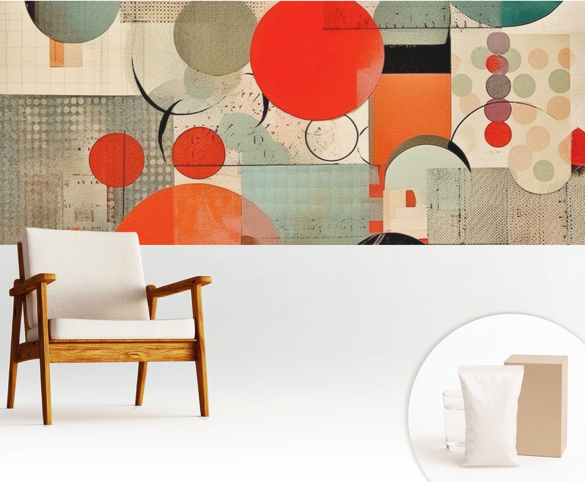 Wallfluent Fotobehang - Rood Vliesbehang - 250x104 cm - Kleurrijke Abstractie Muurschildering - Slaapkamer behang Abstractie - Fotobehang Vlies - Slaapkamer behang