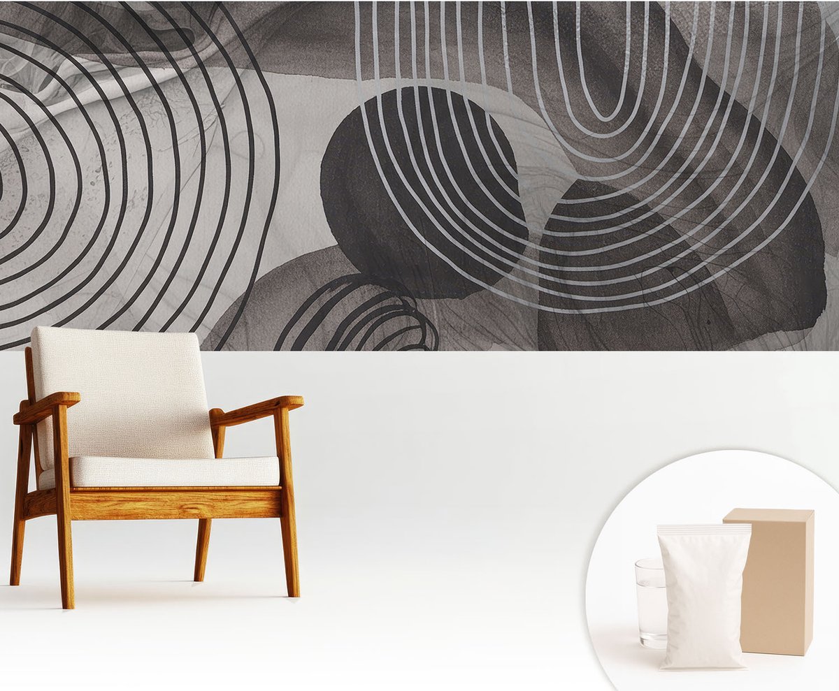 Wallfluent Fotobehang - Grijs Vliesbehang - 250x104 cm - Harmonie Van Vormen Fotobehang Vlies - Hal behang Abstractie - Muurschildering - Woonkamer behang