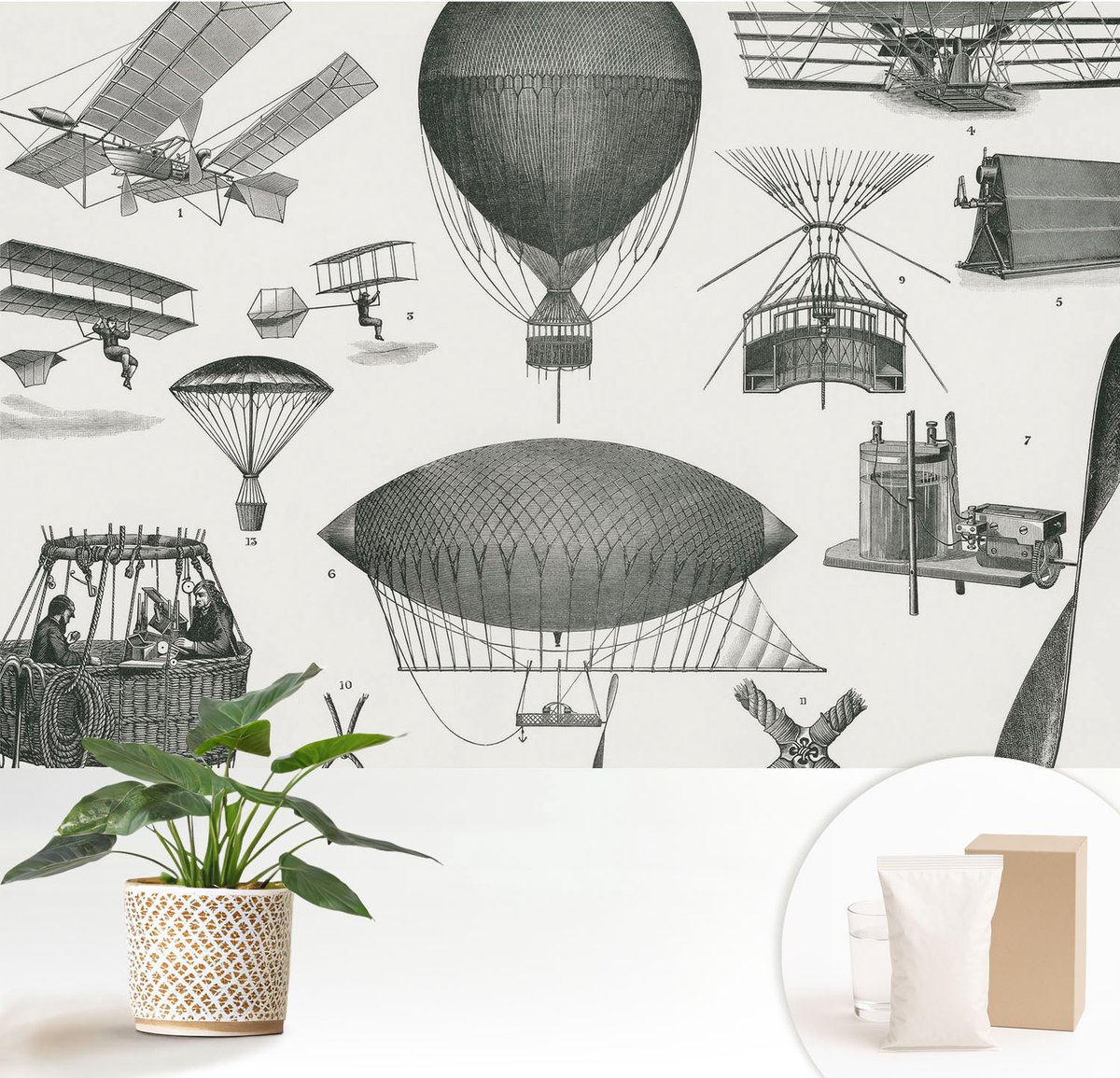 Wallfluent Fotobehang - Zwart Vliesbehang - 152x104 cm - Geschiedenis Van De Luchtvaart Muurschildering - Slaapkamer behang Deel - Fotobehang Vlies - Slaapkamer behang