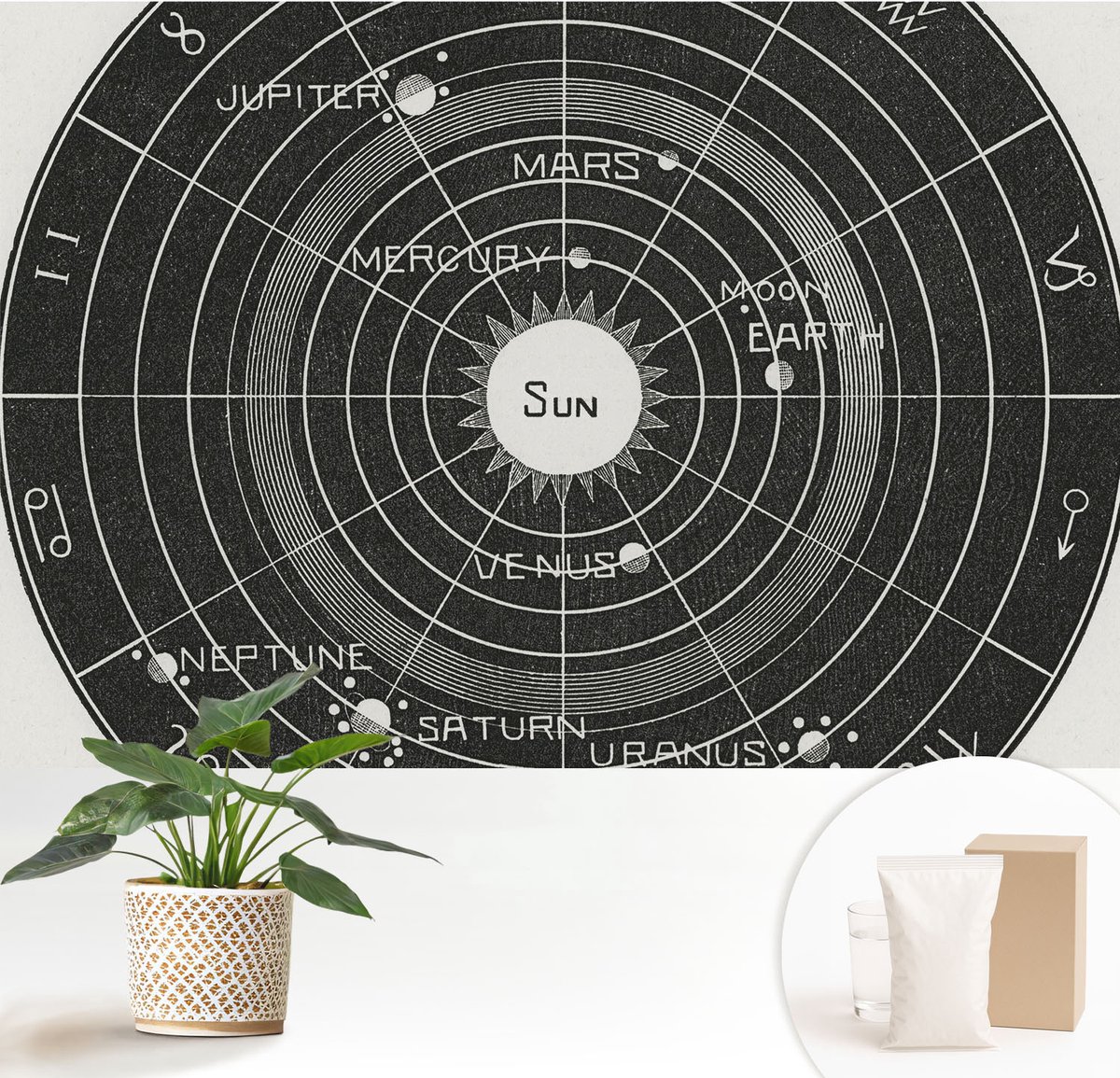 Wallfluent Fotobehang - Zwart Vliesbehang - 152x104 cm - Kosmisch Diagram Muurschildering - Gang behang Kosmos - Fotobehang Vlies - Slaapkamer behang