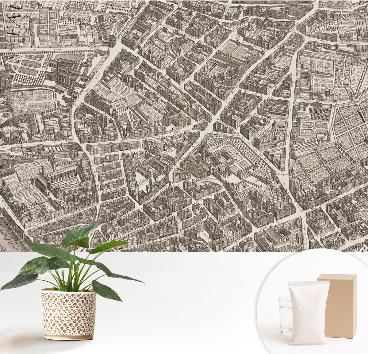 Wallfluent Fotobehang - Bruin Vliesbehang - 152x104 cm - Stedelijk Doolhof Fotobehang Vlies - Woonkamer behang Kaarten - Muurschildering - Woonkamer behang