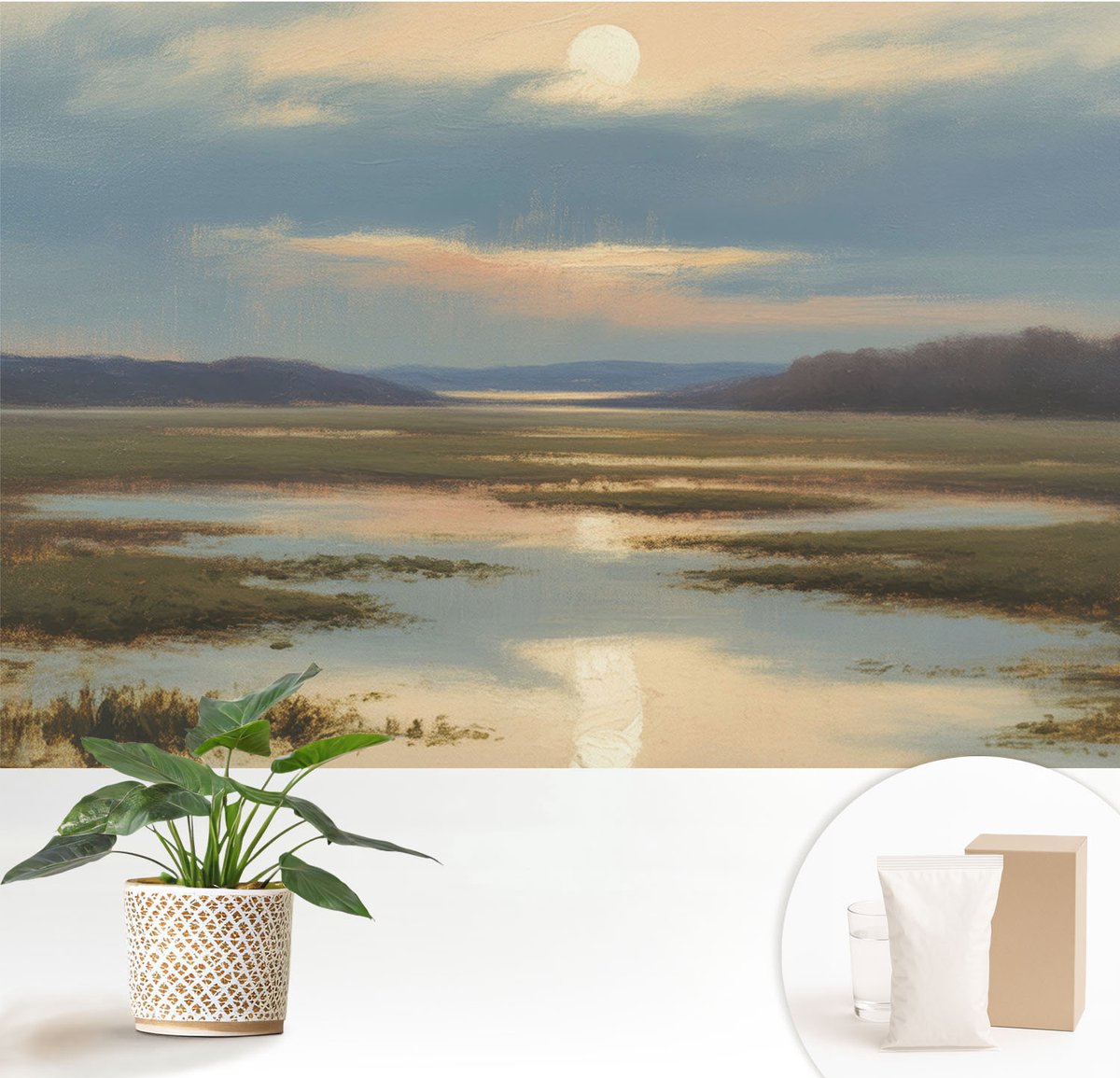 Wallfluent Fotobehang - Blauw Vliesbehang - 152x104 cm - Atmosferisch Landschap Fotobehang Vlies - Woonkamer behang Landschappen - Muurschildering - Woonkamer behang