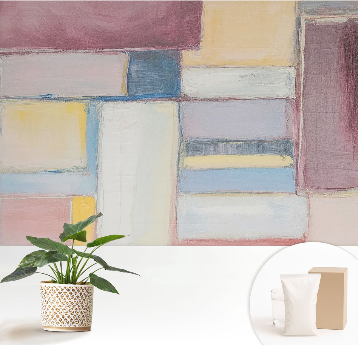 Wallfluent Fotobehang - Roze Vliesbehang - 152x104 cm - Geometrische Vormen Fotobehang Vlies - Hal behang Deel - Muurschildering - Woonkamer behang