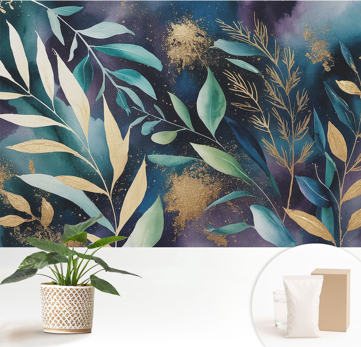 Wallfluent Fotobehang - Marine Vliesbehang - 152x104 cm - Botanische Bladeren Fotobehang Vlies - Hal behang Bloemen En Planten - Muurschildering - Woonkamer behang