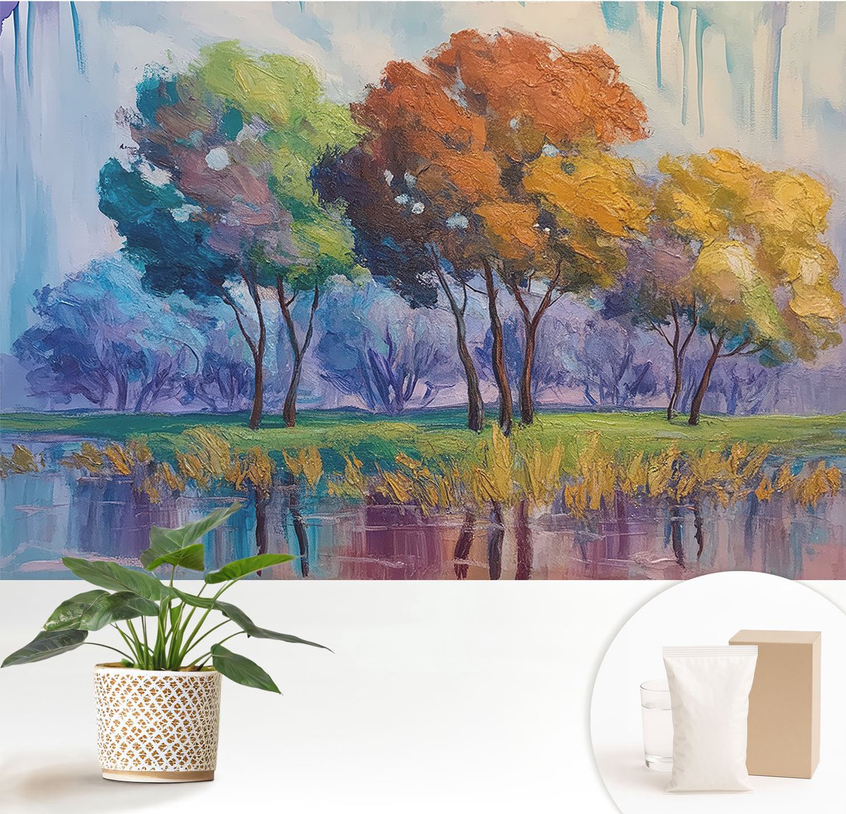 Wallfluent Fotobehang - Groente Vliesbehang - 152x104 cm - Boomabstractie Muurschildering - Slaapkamer behang Landschappen - Fotobehang Vlies - Gang behang